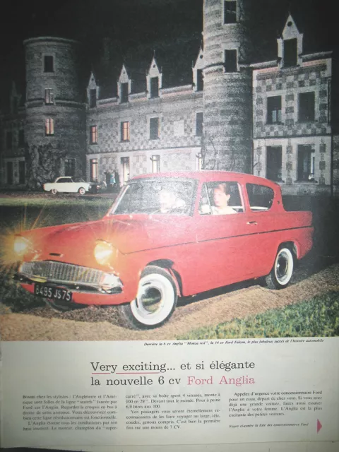 Publicite De Presse Ford Anglia Monza Red Automobile French Ad 1960