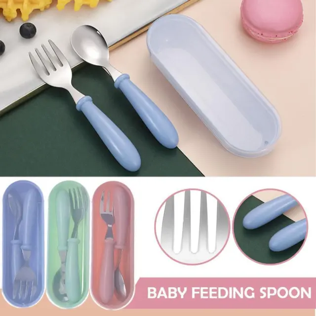 Juegos de cubiertos de tenedor de cuchara para bebé alimentos para niños pequeños vajilla herramientas GXJ almuerzo D1R8