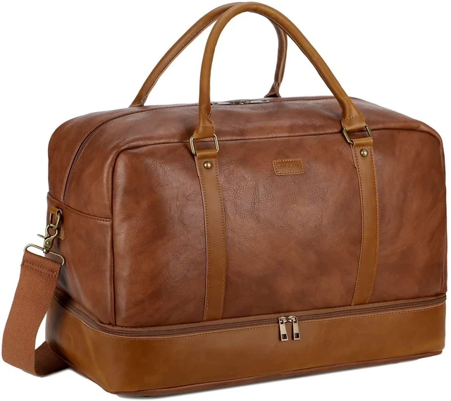 BAOSHA Leather Large Travel Duffel Tote Bag Carry on Weekender Overnight Bag wit