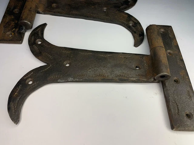 Pair Strong Black Wrought Iron Farm - Hand Forged Beeswax Cottage Door Hinge 9