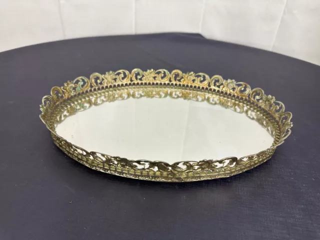 Vintage Mirror Tray Footed Gold Tone Oval Stylebuilt Ormolu Dresser Vanity