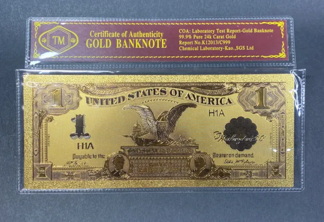 24k Gold Banknote Foil - 1 Dollar - COA Included
