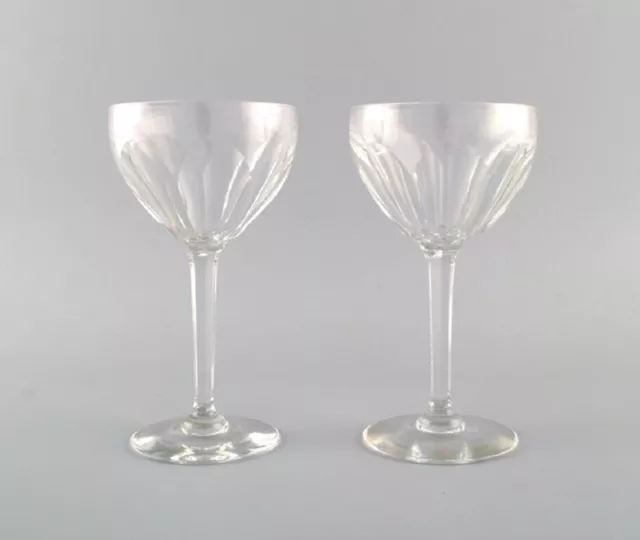 Baccarat, France. Two Art Deco red wine glasses in clear crystal glass.