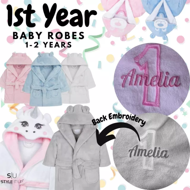 Personalised Baby 1st Year Dressing Gown Snuggle Milestone Bath Robe 1-2 Years