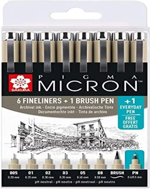 SAKURA Pigma Micron Fineliner Pens, 8 Feutres noir