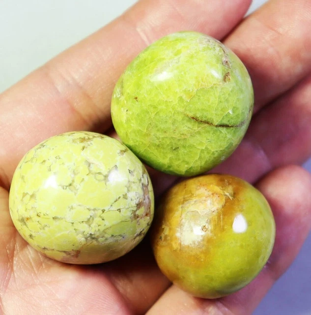 3pcs Natural Polished Green Opal Pattern Crystal Reiki Palm Stone Madagascar