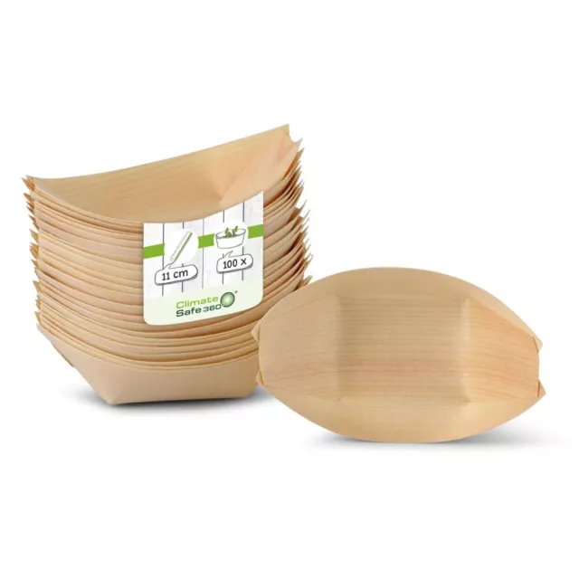 100 Stk. Holzschiffchen 11cm Kiefernholz Aperitifschalen Snackschale Holzschale