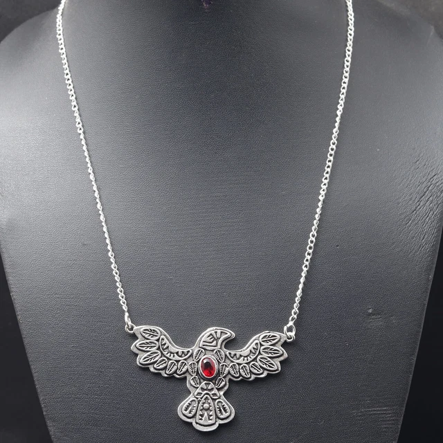 Q3801 Gaanet Quartz Silver Plated Eagle Style Necklace Size 19" Gemstone Jewelry