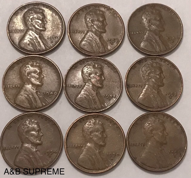 Lincoln Head Cent Penny “All S Mintmark” With Dates 9 Per Lot Grab Bag