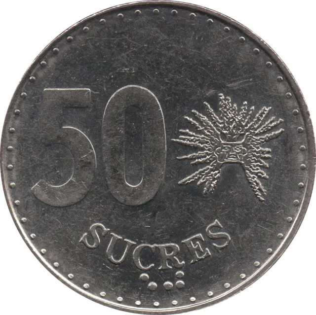Ecuador 50 Sucres Coin | La Tolita | Solar Deity | KM93 | 1988 - 1991