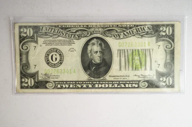 RARE 1934 $20 Chicago, IL Federal Rsv Note in GREAT Condition Light Green Seal!
