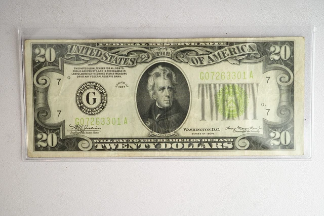 RARE 1934 $20 Chicago, IL Federal Rsv Note in GREAT Condition Light Green Seal!
