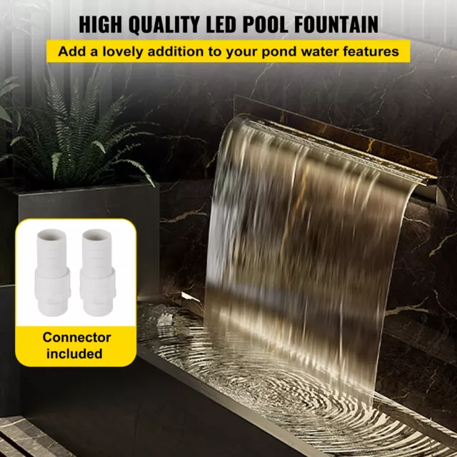 VEVOR 35.4" Pool Fountain Waterfall Spillway Stainless Steel 18 Color LED Pond 2