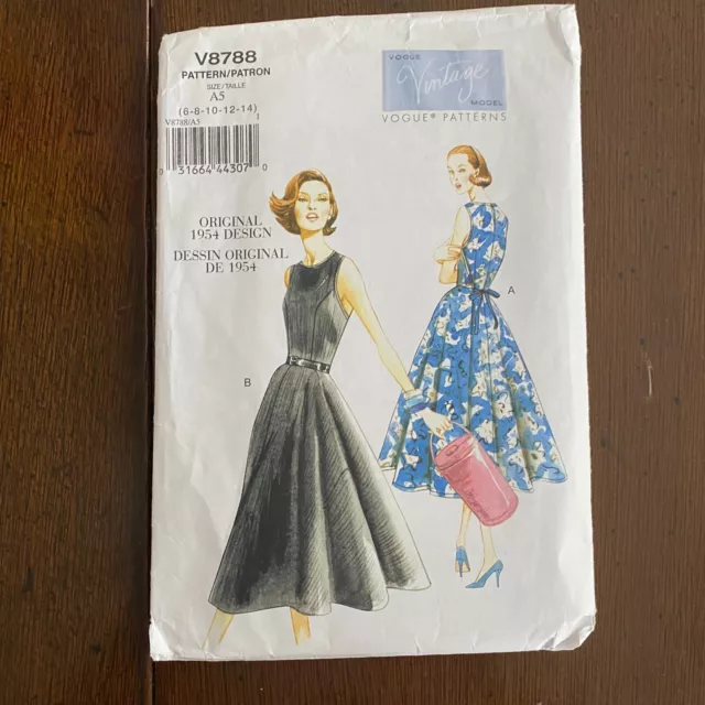 Vogue Sewing Pattern V8788 Misses Pullover Wrap Dress Size 6-14 Vintage 1954