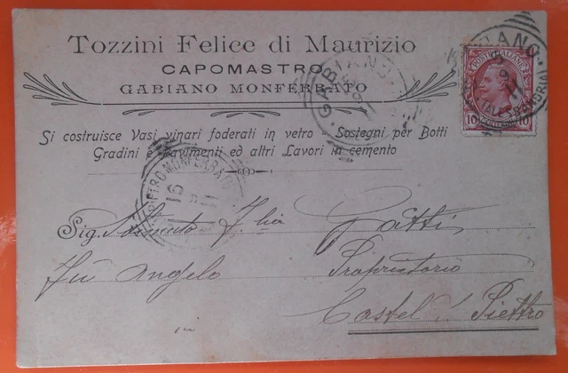 Cartolina Gabiano Monferrato Tozzini Felice Capomastro Cartolina Gabiano Monferrato Tozzini Felice Capomastro