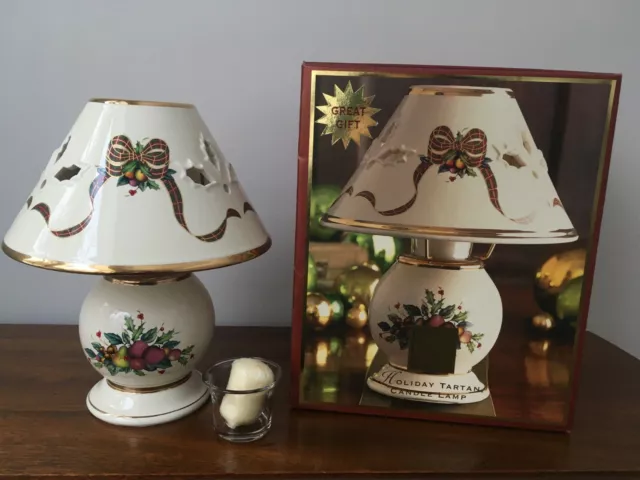 Lenox Holiday Tartan Table Candle Tea Light Lamp Shade Holly Christmas Plaid