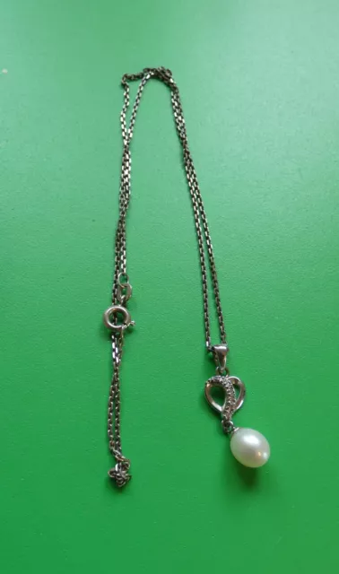 Silberkette mit Perlenanhänger - 925er Silber - Kette 40 cm - Anh. 3,0 X 1,0 cm