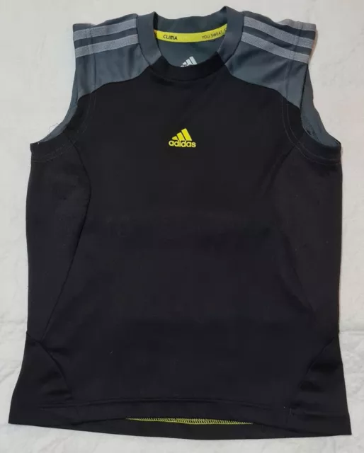 ADIDAS Boys Climacool Singlet Top Size 10 Black + Free Tracked Postage