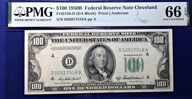 1950B $100 Federal Reserve Note Fr-2159-D Cleveland PMG66 Gem EPQ