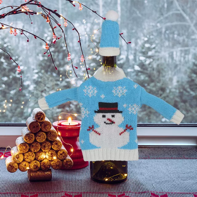 Table Decor Sweater Style 3 Patterns Cute Snowman Christmas Wine Bottle Cover