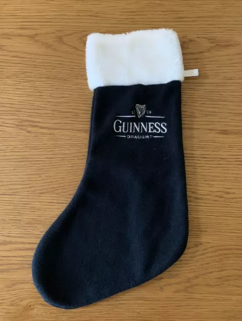 Vintage Guinness Christmas Stocking - Black Fleece White/ Cream Fur 14"