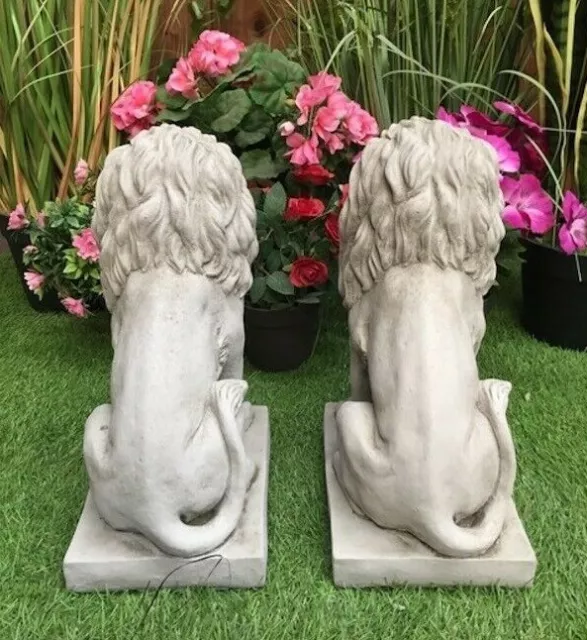 Pair Of Stone-cast Bavarian Lion Garden Ornaments Gate Post by DGS Statues UK 2