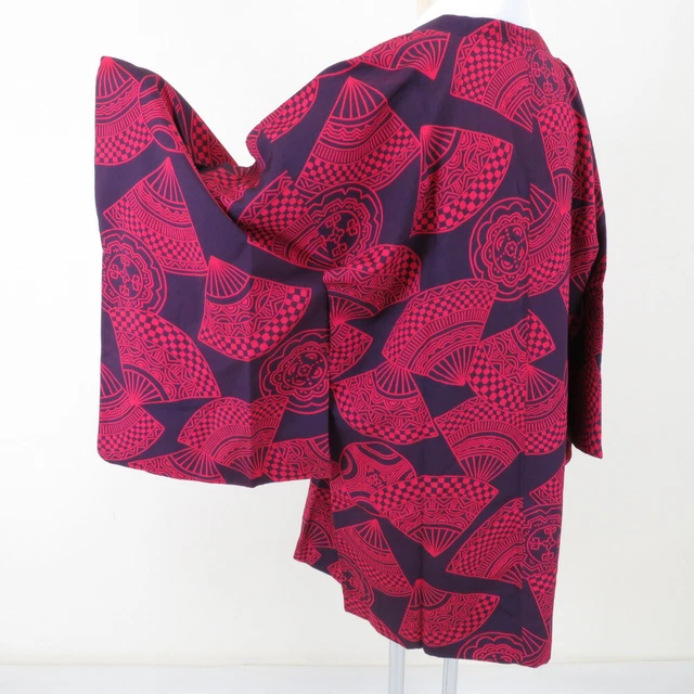 Kimono coat Silk Japanese fan pattern Purple 33.1inch