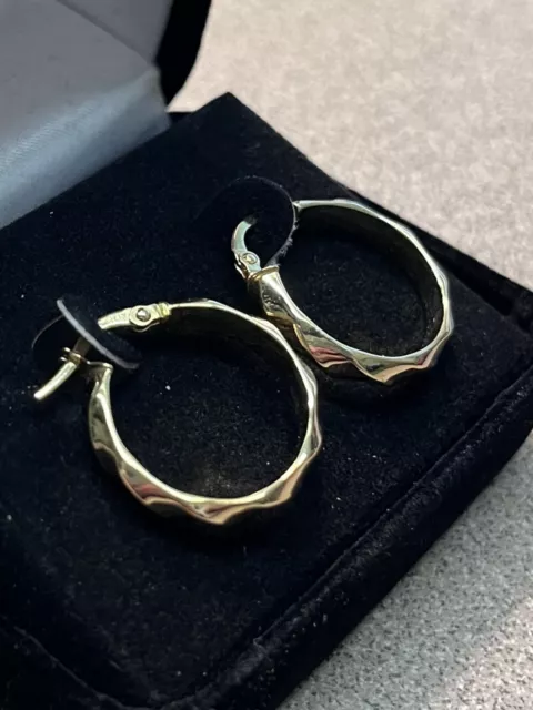 14K Yellow Gold Diamond Design Hoop Earrings