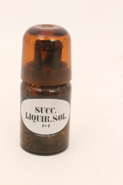 Apotheker Flasche Medizin Glas braun Succ Liquir Sol 1+1 antik Deckelflasche
