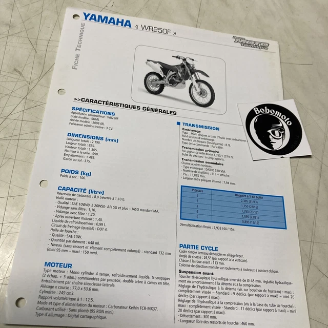 Yamaha WR250F 5UML 2008 Wrf 250 Scheda Tecnica Motocicletta Sospensione