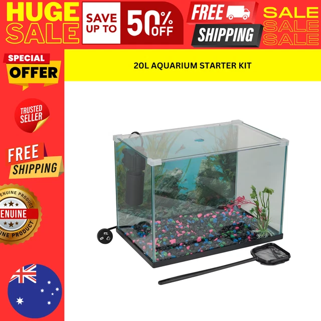 20 Litre Fish Aquarium Tank Starter Kit Pack With Accessories And Glass Fish Net