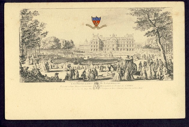 cpa FRANCE engraving print PARIS armory in relief LES PROMENADES du LUXEMBOURG