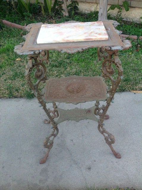 Vintage 19th Century Cast Iron Victorian Table 3 Tiers With Marble Top