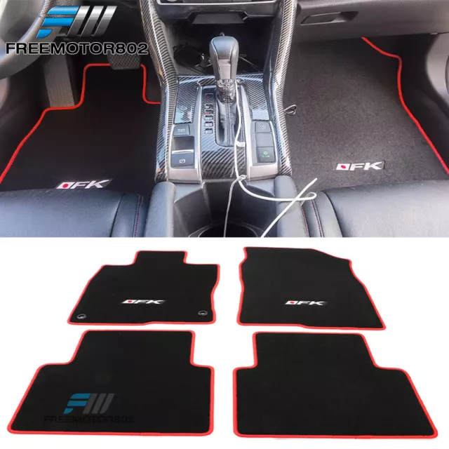 Fits 16-21 Honda Civic 4-Door Floor Mats Nylon Black Carpets W/ Red Edge FK 4PCS