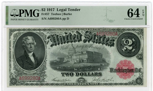 NobleSpirit No Reserve US Fr 57 1917 Small Red Legal Tender PMG 64 EPQ