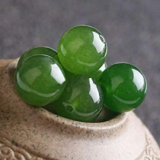 4/6/8/ 10mm Natural Nephrite Green Jade Round Gemstone Loose Beads 15" AAA