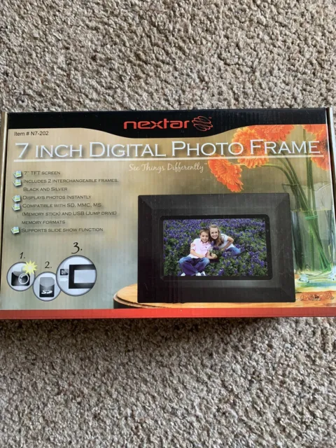 Nextar 7 Inch Digital Photo Frame Black & Silver Frames N7-202 New In Box