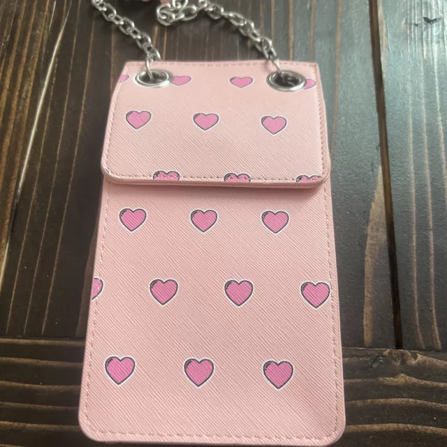 Madden Girl Cross Body Wallet Purse Pink Hearts Chain Strap