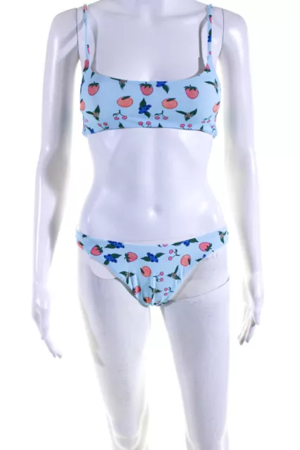 GB x Ana Womens Peach Strawberry Print Bikini Swimsuit Blue Size Extra Small