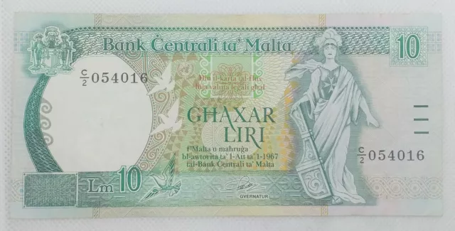 1967 - Bank Centrali Ta' Malta - 10 (Ghaxar) Liri  Banknote, Bill No. C2 05416