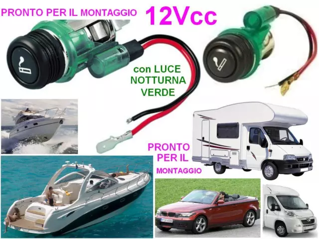 PRESA ELETTRICA 12V con ACCENDINO e LUCE PANNELLO per BARCA CAMPER ROULOTTE AUTO