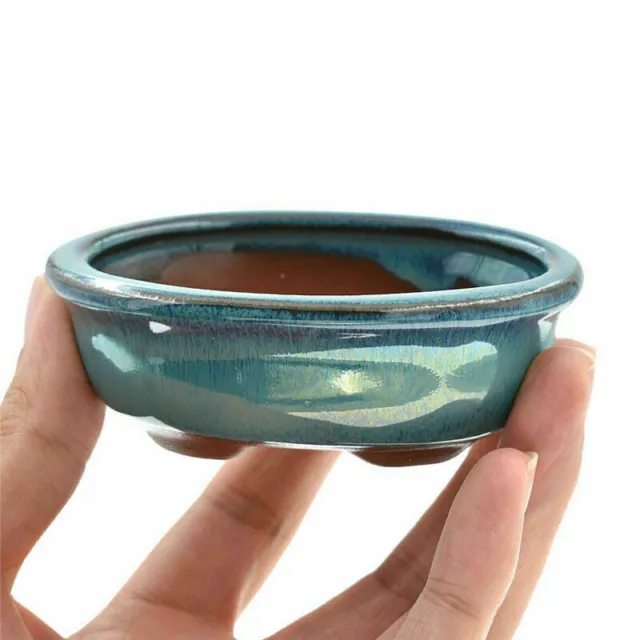 Ceramic Chinese Bonsai Flower Plant Pot Min Flowerpot Container Dark Blue Glazed