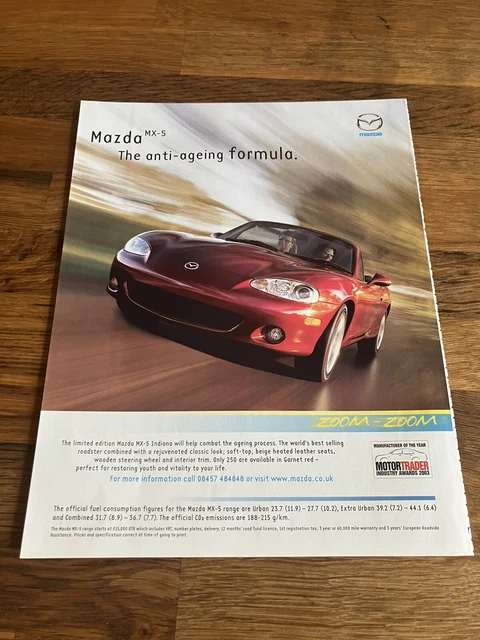 Original Mazda MX-5 Gen 2 NB Indiana Miata Magazine Advert Poster A4 Retro