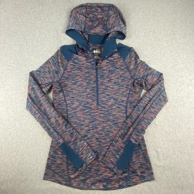 REI Coop Top Womens Small Multicolor 1/4 Zip Hooded Long Sleeve Thumbhole