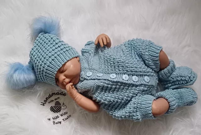 Hand Knitted Romper Set for 18"-19" Reborn or Newborn  Baby Boy