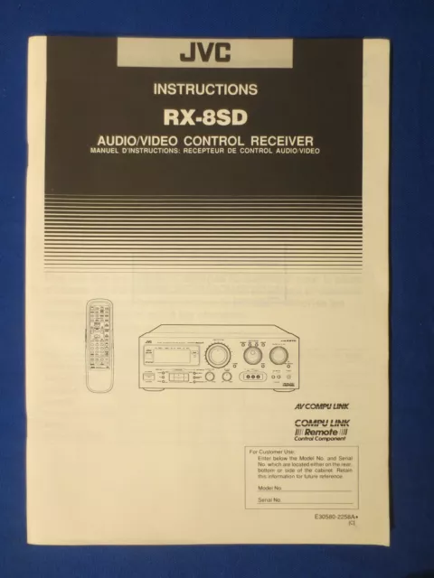 JVC RX-8SD Receiver Instruction Manual Factory Original Real Thing