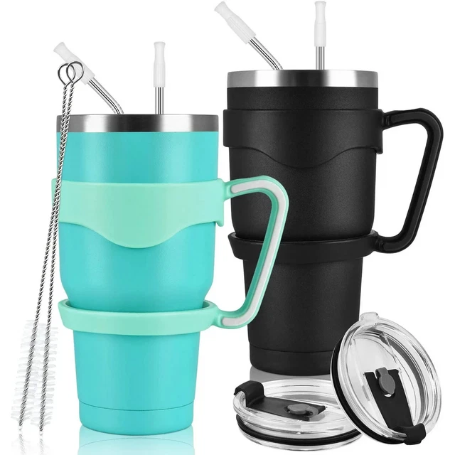 2 Pack Stainless Steel Travel Tumbler Set with Lids Straws，30oz Vacuum