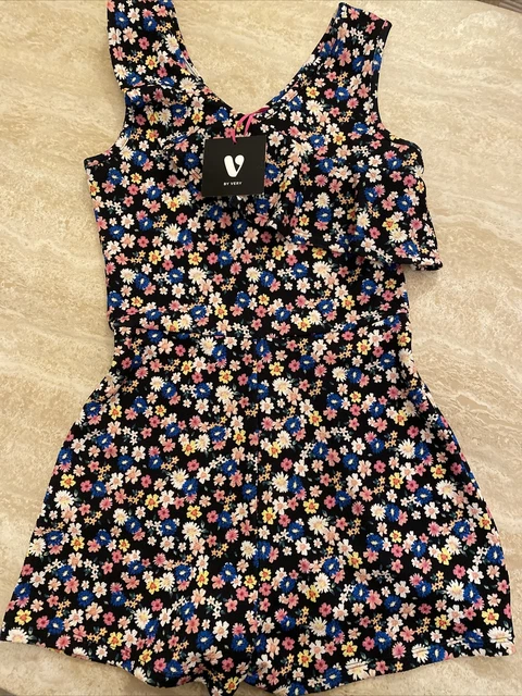 BNWT Girls Jumpsuit Playsuit From VERY Age 13 Black With Ditsy Floral Print