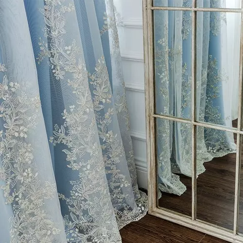 Embroidered Curtains for Room Double Layer Girls Window Curtains Blinds Tulle