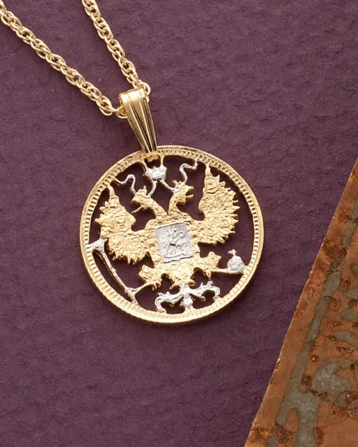 Russia Eagle Pendant Hand cut Russain 15 Kopec Coin, 3/4" diameter ( # 269 )